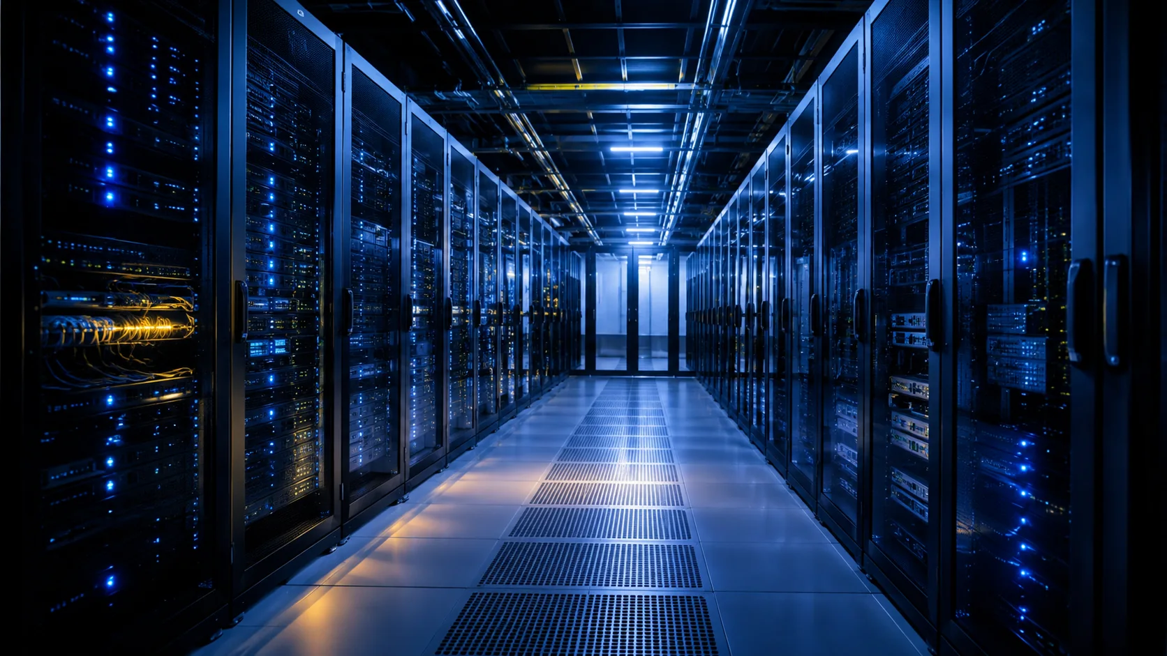 Illustrative view of a modern data center server aisle